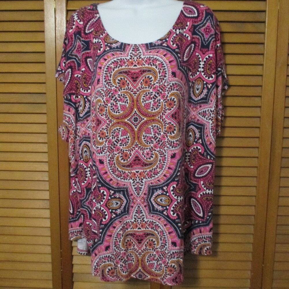 Dress Barn top navy & pink lightweight stretchy short sleeve soft size 2x